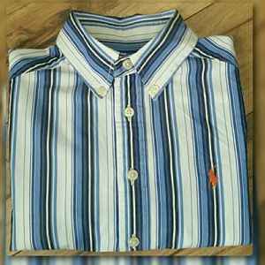 Ralph Lauren Boys Button-Down Blue Stripe Small 8